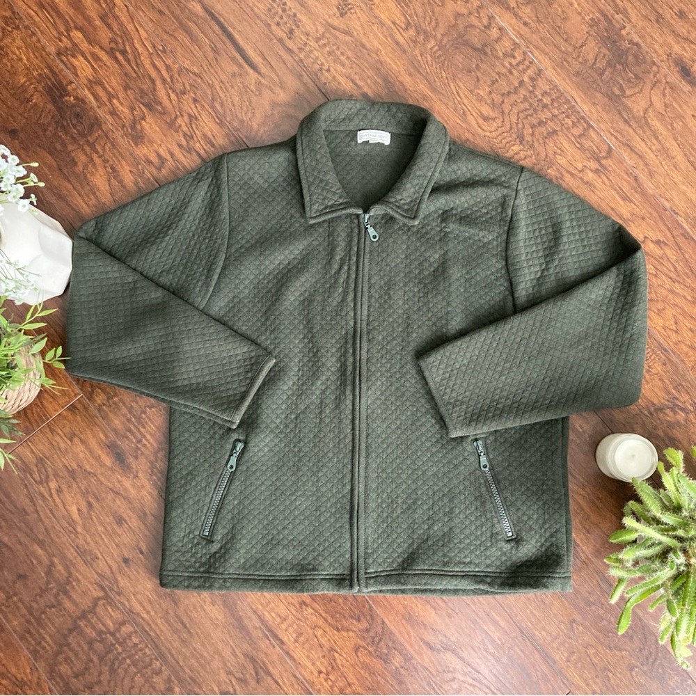 Cottage Cove | Green Quilted Collared Zip Sweater |Size M